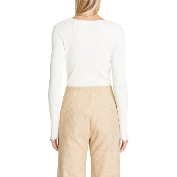 VERONICA BEARD Gladys Sweetheart Neck Rib top Sweater in Ivory Size M - Picture 2 of 6